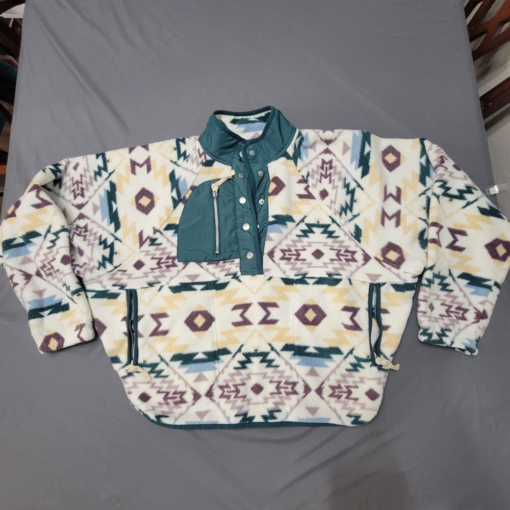 RSQ Fleece Pullover Jacket Aztec Southwestern Quarter Snap Mock Neck - Picture 7 of 10